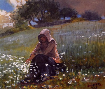  realismus - Mädchen und Gänseblümchen Realismus Maler Winslow Homer